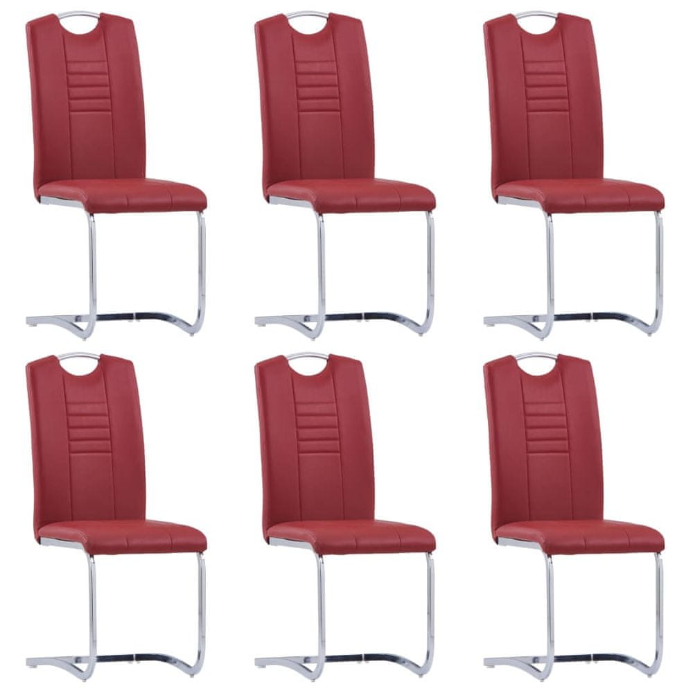 Vidaxl Jedálenské stoličky, perová kostra 6 ks, červené, umelá koža